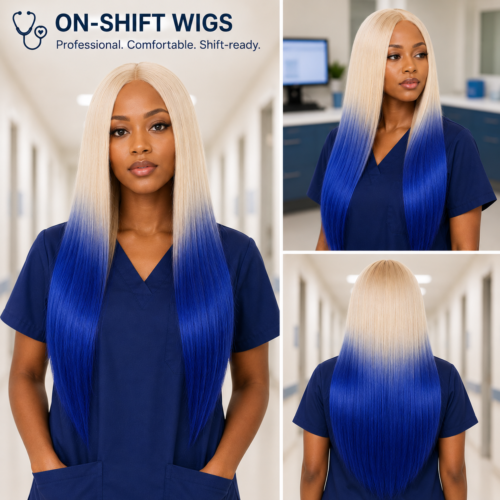 ON-SHIFT BLONDE & ROYAL BLUE OMBRÉ STRAIGHT WIG